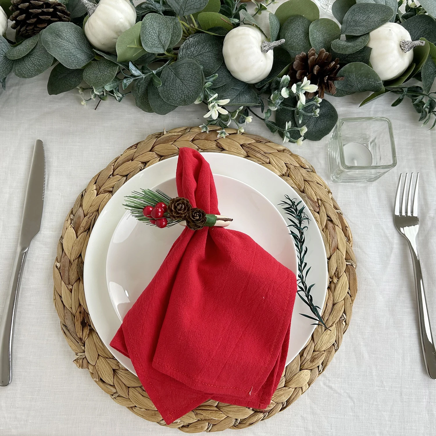 6PCS 30X45cm Christmas Red 100% Cotton Cloth Dinner Napkins Soft And Durable Cocktail Napkins Wedding Dinner Napkins