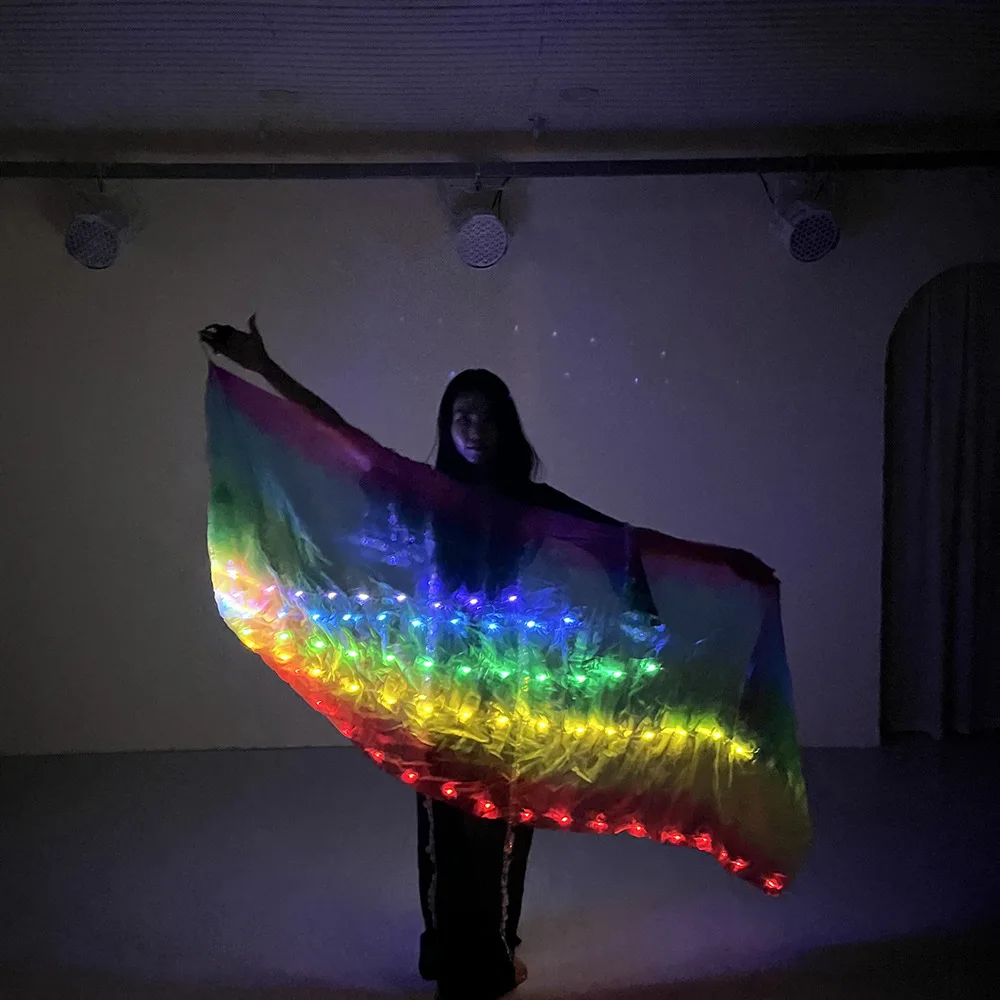 Led Poi Ball for Women Belly Dance Veils Rainbow Color Belly Dancing Poi Ball with Veil Party Wedding Colored Led Ribbon