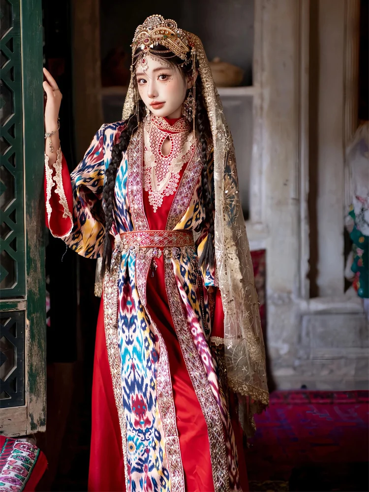 

Princess Style Xinjiang Uygur Ethnic Clothing Travel Photography Fashionable Polyester Women's Traditional Costume