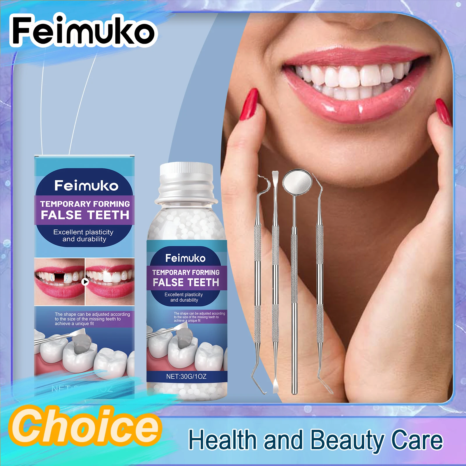 Feimuko Denture Teether, dents artificielles solides et modelables pour prothèses dentaires manquantes, belles et pratiques, améliore votre sourire, usage quotidien