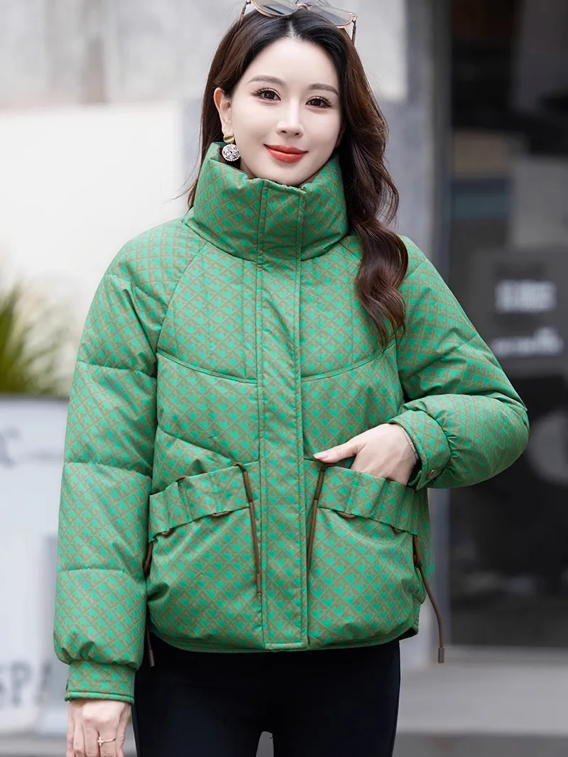 

Модная короткая хлопковая куртка-пуховик для женщин, новая зимняя модель, свободный крой, воротник-стойка, теплая хлопковая куртка, верхняя одежда в корейском стиле