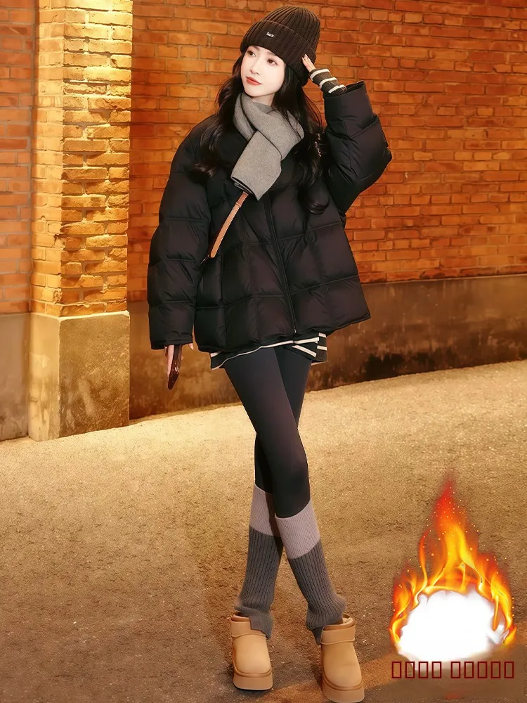 

Korean Sle Women's Thiened Warm Cotton Jaet Loose round Ne Winter Outerwear Comfortable Breathable Long Sve Coat