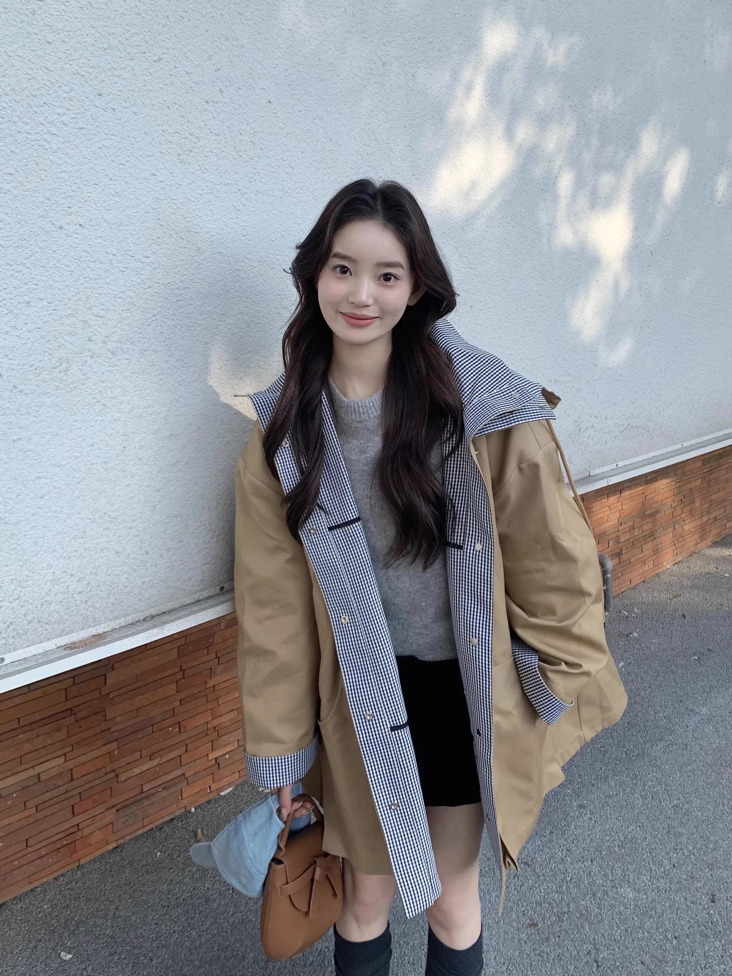 

Trench Coat Short Autumn New Women'S Clothing Block Edge Color-Block Stripe Abrigo Feel Dye Waistband Long-Sleeve Bohemian