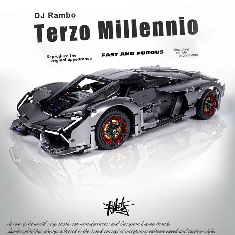 3358PCS Technical 1:8 Lambor Terzo Millennio Black Sport Car Building Blocks DJ Rambo Assemble Bricks Toys Gifts For Kids Boys