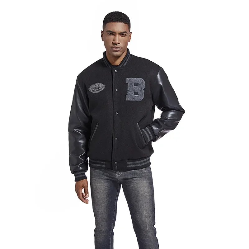 

American-style Men Baseball Jacket Coat for Autumn and Winter Casual Embroidered Spliced High-end Individualistic Coat for Youth