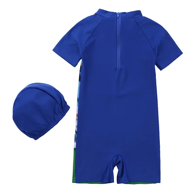 Traje de baño de dibujos animados para niños y niñas, bañador de Frozen, Anna, Elsa, Pixar, Cars, Spiderman, ropa de playa, surf, conjunto de gorro