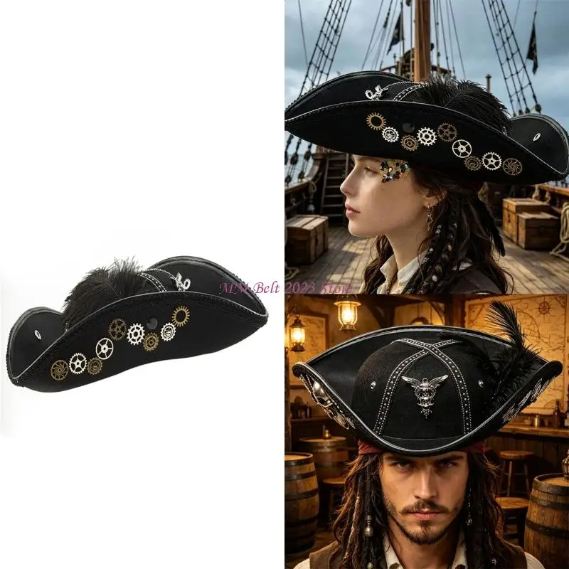49ME Elegant Pirate Themed Hat Perfect For Stage Plays And Halloween Outfits