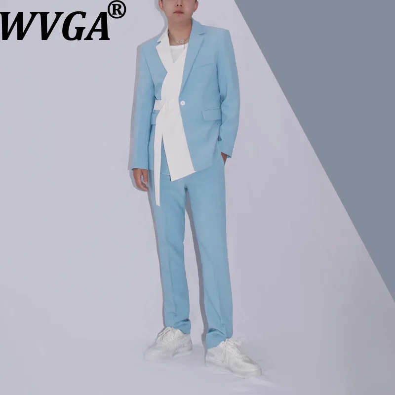 

Мужской костюм-двойка (блейзер с отложным воротником и брюки прямого кроя) в стиле пэчворк, модный, повседневный, прямой крой, весна-осень, W19187