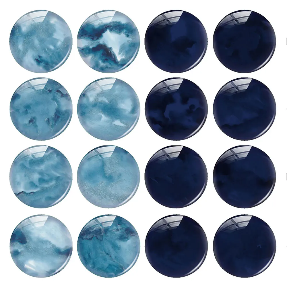 Random Mixed Round/Oval/Square Sky Navy Blue Watercolor Wash Photo Glass Cabochon Flatback Demo Cameo For Diy Jewelry Making