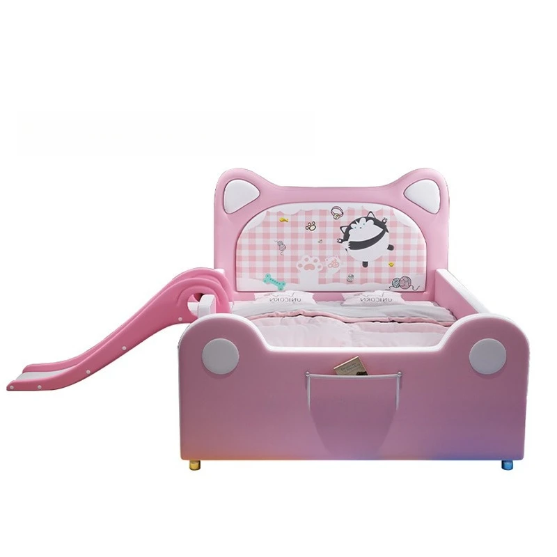 

Children's bed with slide, cartoon soft foreskin bed for boys and girls, creative baby bed 1.2m 1.5m 1.8m