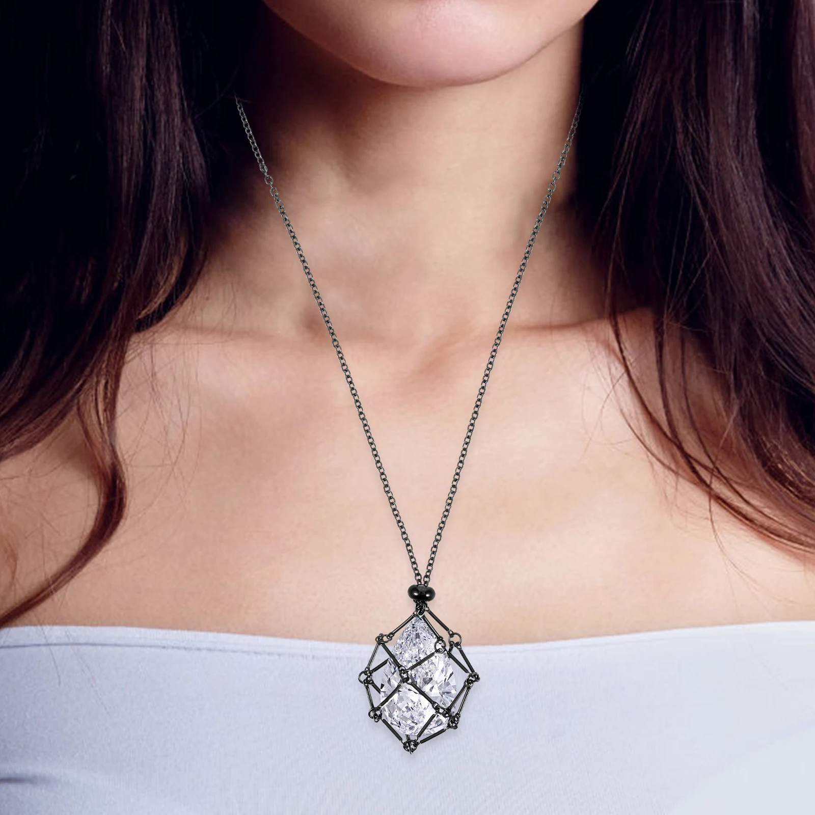 

Crystal Cage Holder Necklace Stone DIY Supplies Black Net Pocket Rope Metal Adjustable Chain Beads Jewelry Making Accessories