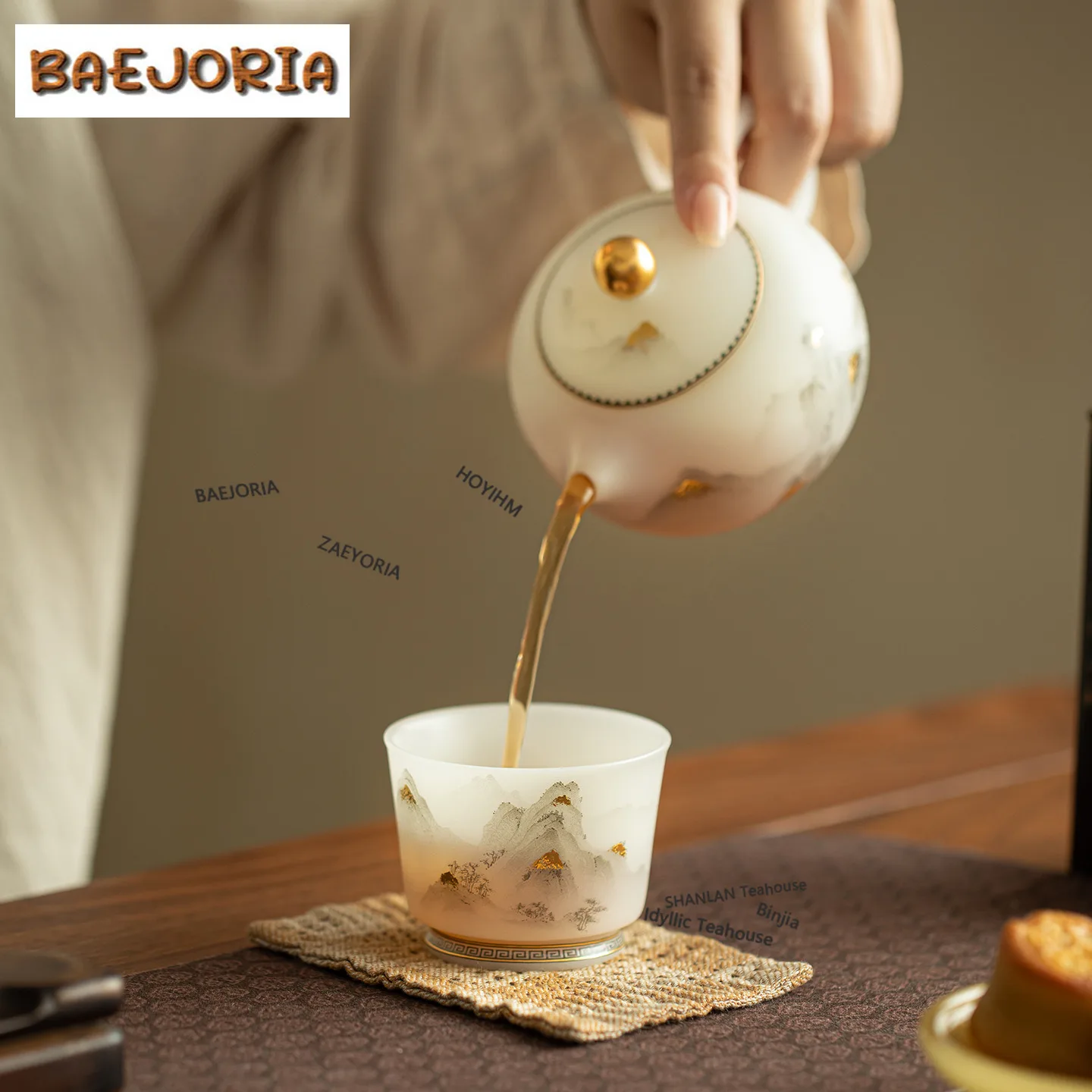 BAEJORIA 100ml Ice Seed Biscuiting Gold Drawing Teacup Japanese Tea Bowl Jug Tea-tasting Personal Cup Jianzhan Master Cups Tea