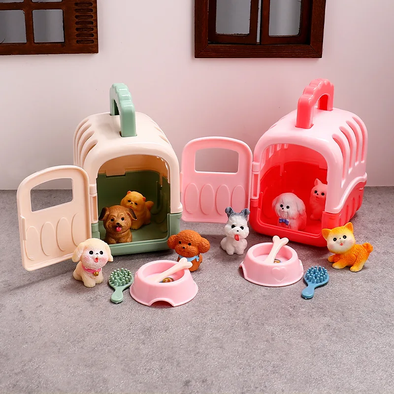 1set Mini dog cage play house pet store puppy dog kitten feeding model scale dollhouse doll accessories home decor Decoration