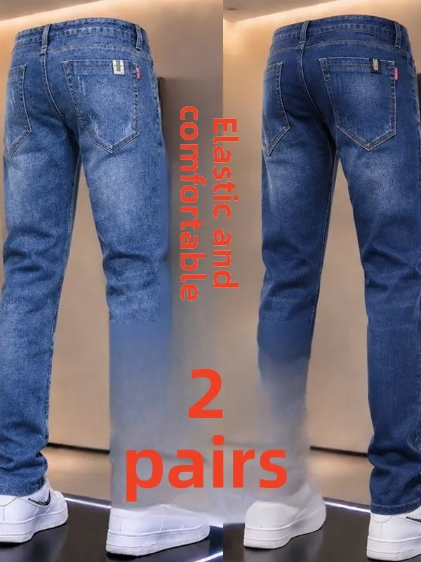 Elastic Straight Leg Jeans Men's Comfortable Casual Cotton Stretch Denim Pants Youth Fashionable Versatile Wear Resistant