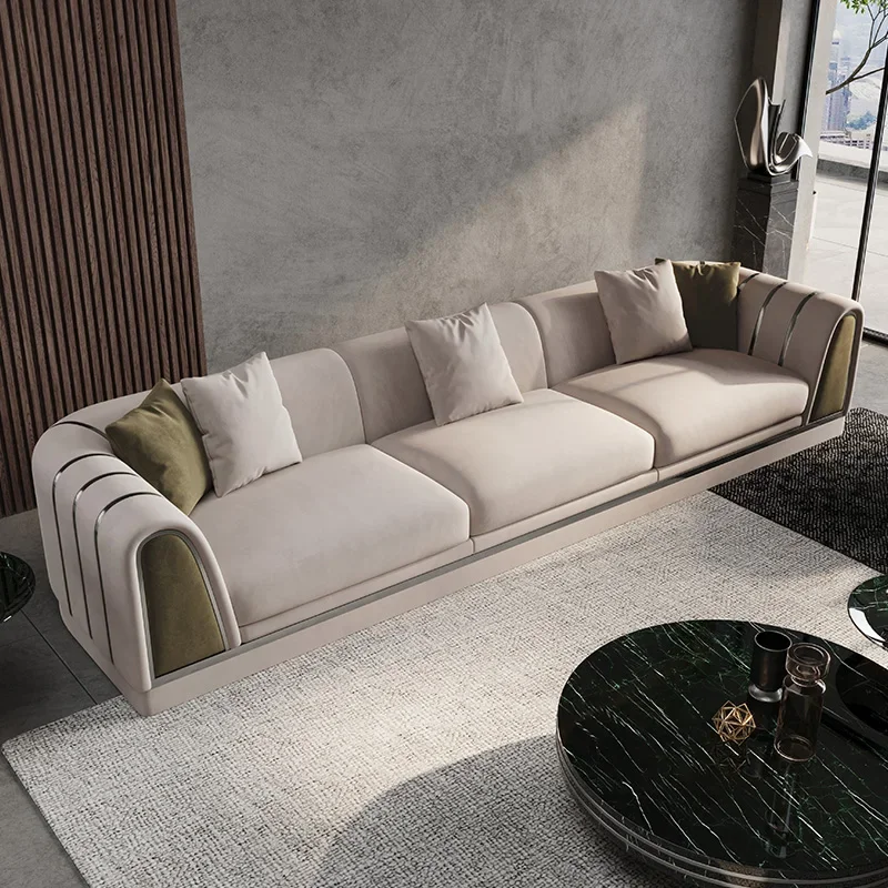 Italian-Style Light Luxury All-Leather Villa Living Room Home Advanced Straight-Row Sofa Combination