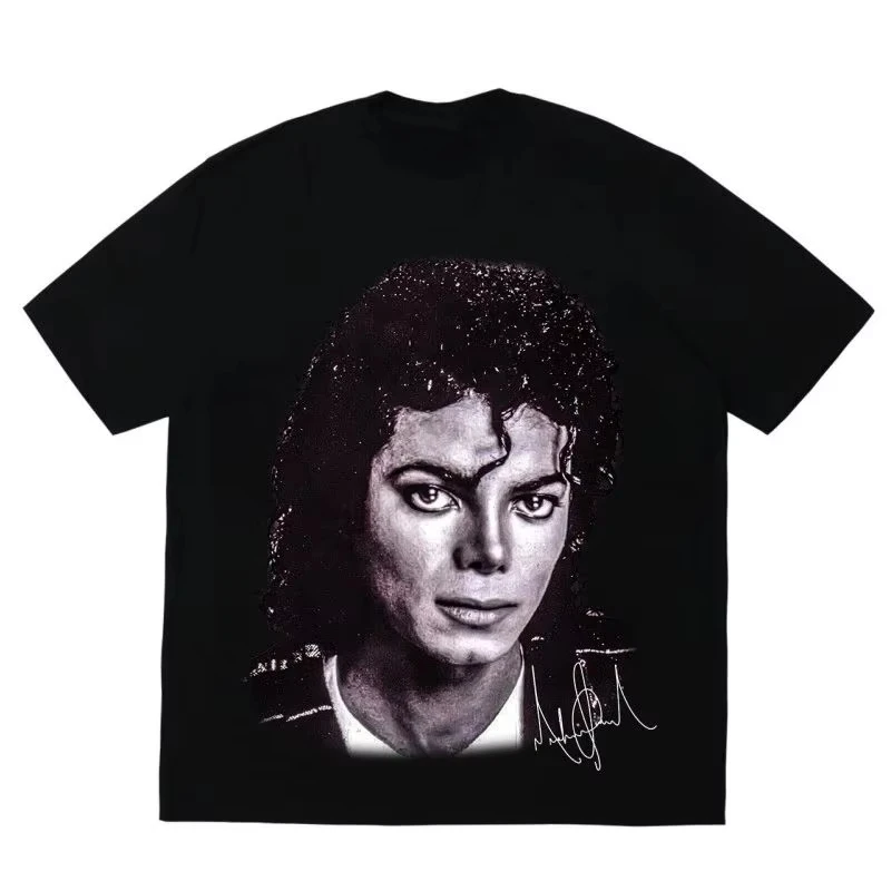 Michael Jackson Big Face Portrait T-Shirt Cotton Graphic Tee Men Women Summer Streetwear