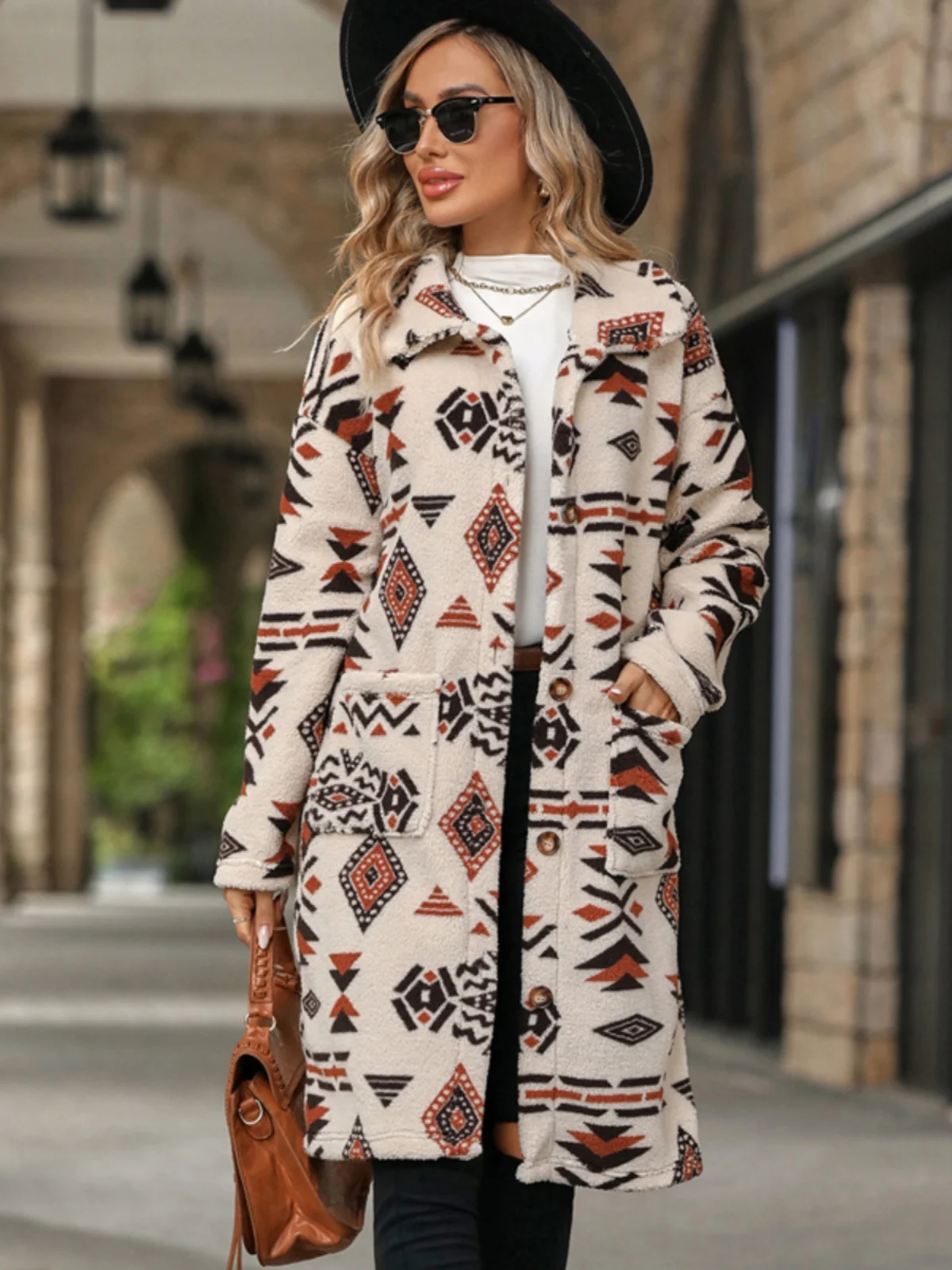 Street Sle Plaid Print Fluffy Jaet Donna Autunno Inverno Nuova taglia piccola Super carino Bottone singolo Lunghezza lunga Top peloso