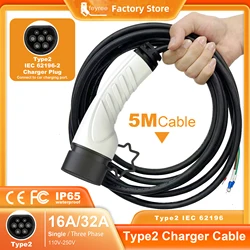 feyree 32A 7KW EV Charger Plug Type2 Cable 16A 1Phase Car Charging Station 3Phase 11KW 22KW IEC62196-2 Cord for Electric Vehicle