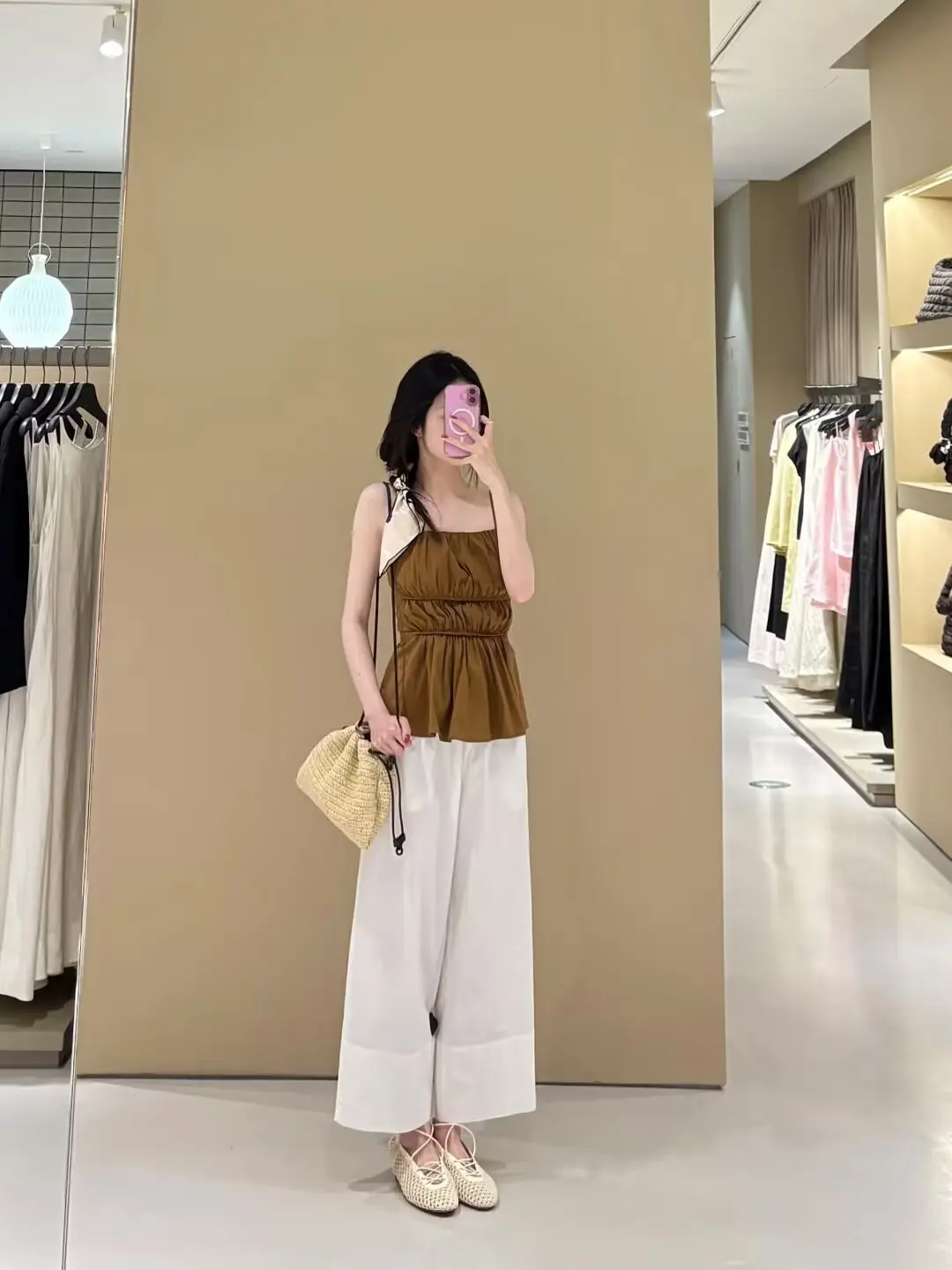 Ele Sle Women's ort Pure Color Design Sensation Waist-Cinching Pleated Strapl Top Autumn New Arrival 2025