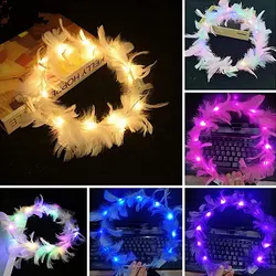 6 sztuk kwiat korona Led Feather opaska z koroną lampa Up Feather anioł korona wianek opaski festiwal ślubny Party