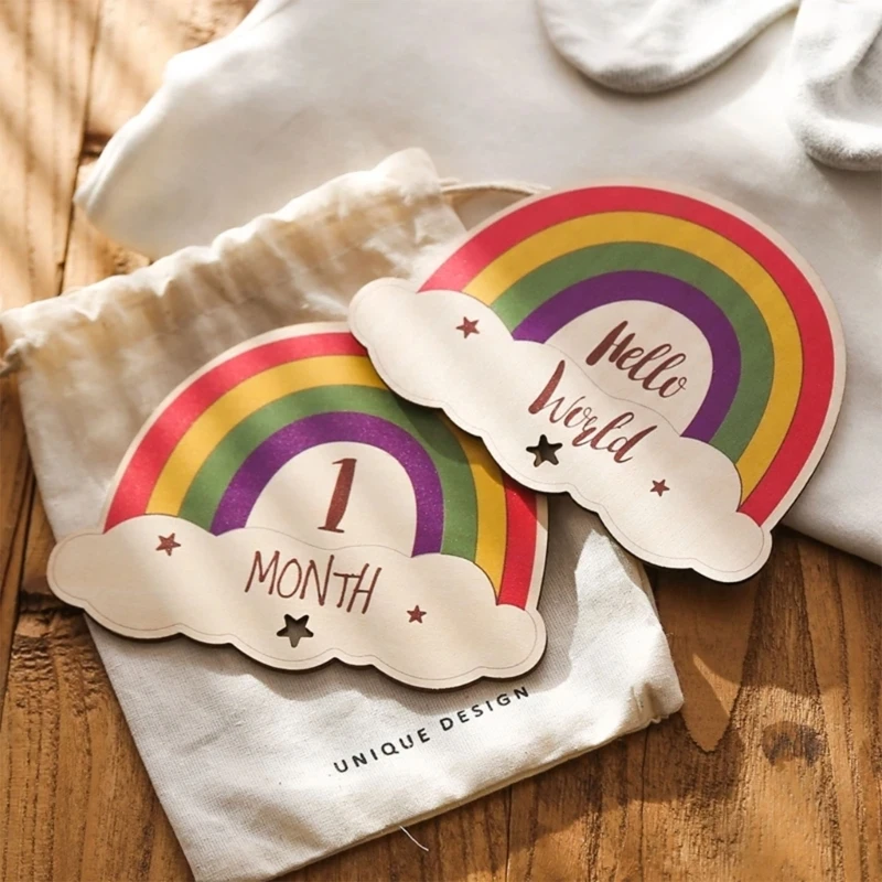 Cartes Commémoratives Mensuelles Arc-en-ciel pour Bébé, 13 Pièces, Nouveau-né, Âge Gravé, Accessoires de Photographie, Cadeau de Naissance