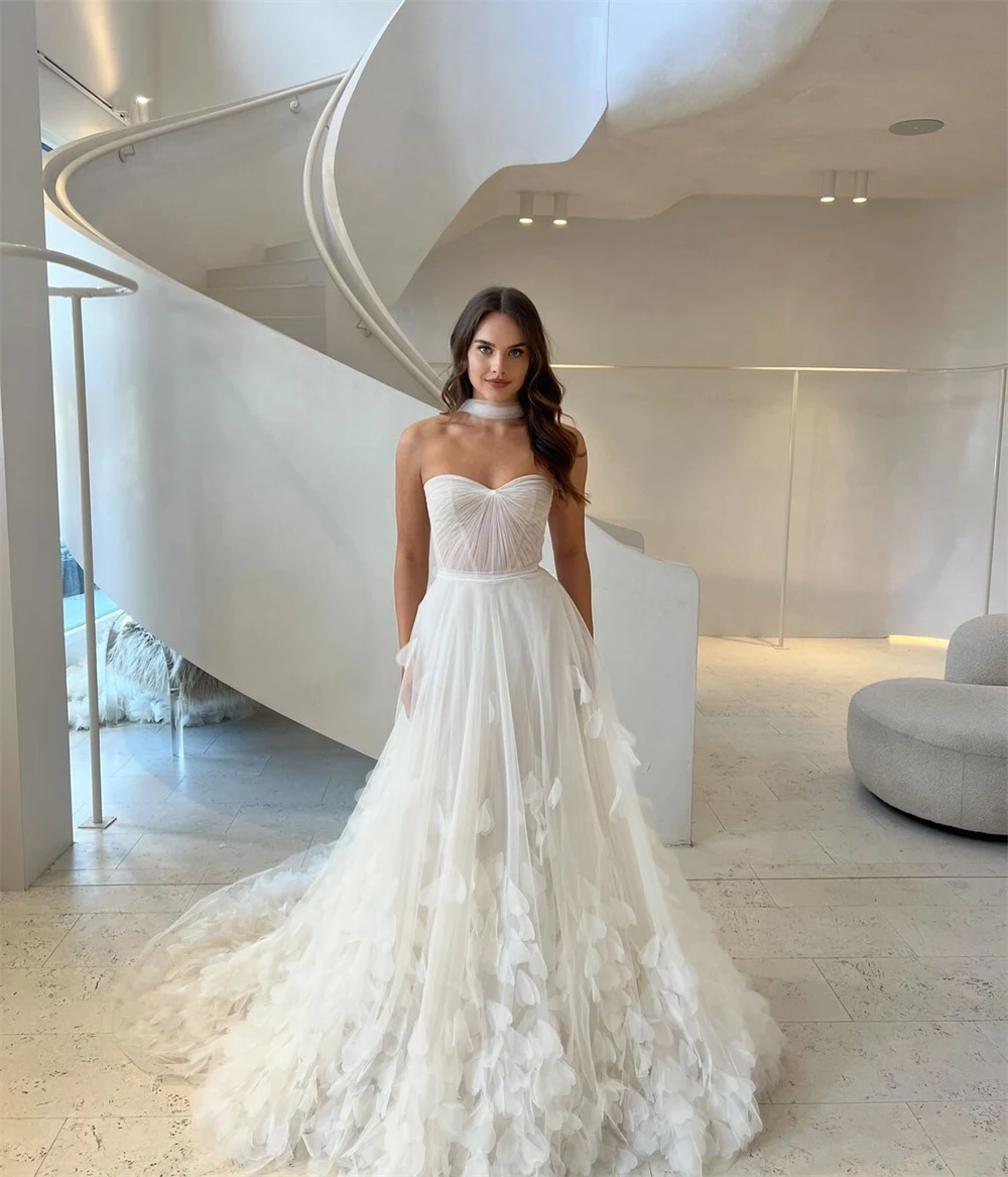 

Customized Elegant White Organza Wedding Dress Formal Sweetheart Sleeveless Bridal Gowns Soft A-Line Court Train Robe de mariée