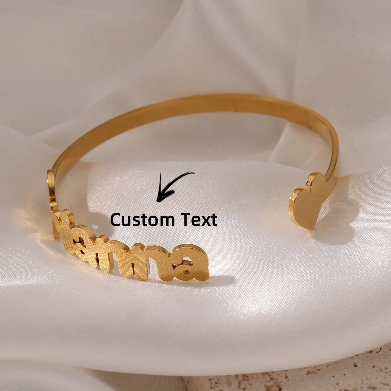 

Custom Heart Name Open Bangles For Women Stainless Steel Customized Cuff Bracelet Bangle Female Personalized Wrist Jewelry Gift