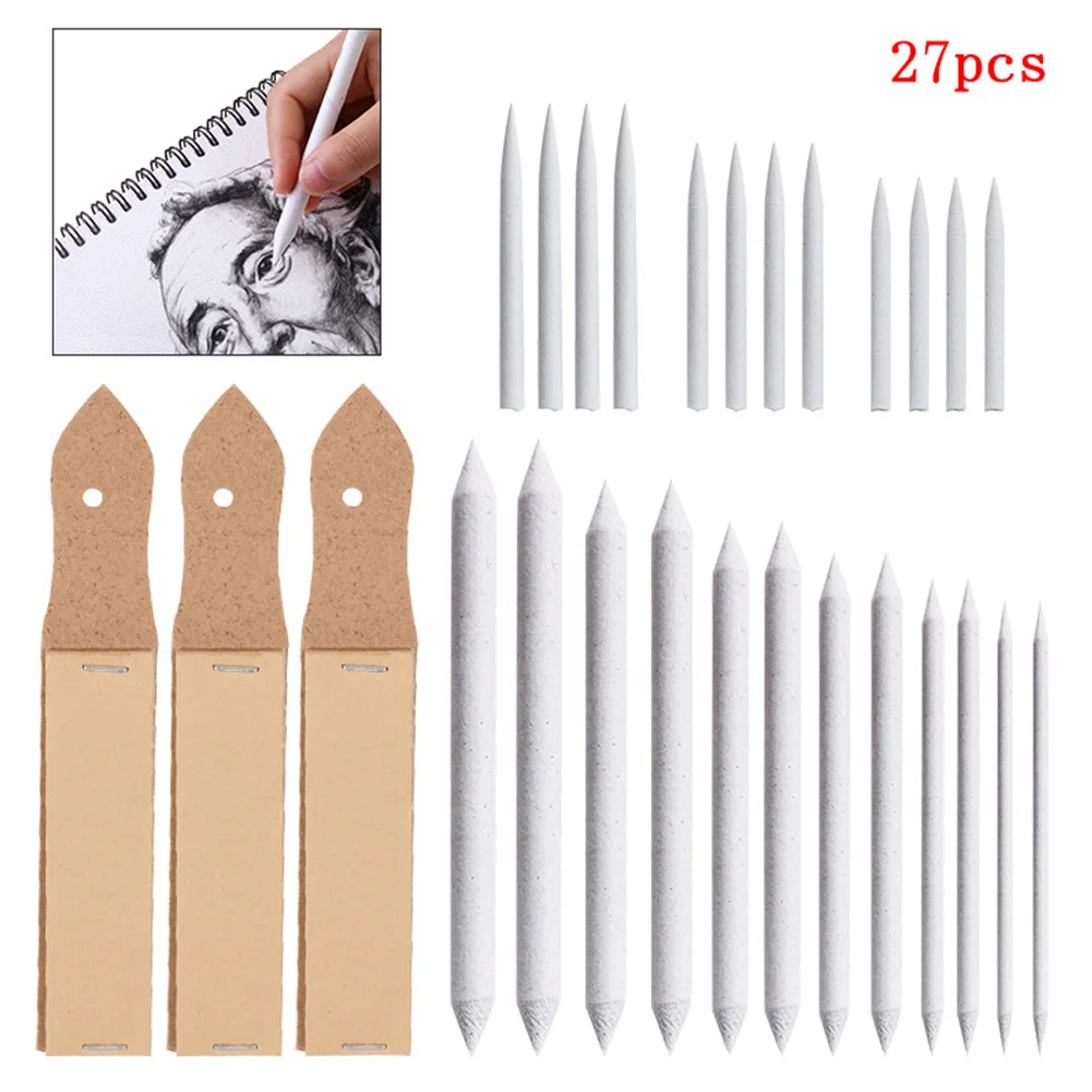 27pcs Stationery Painting Art Blenders Tortillions Paper Charcoal Sketch Portable Blending Stumps Students School Artist