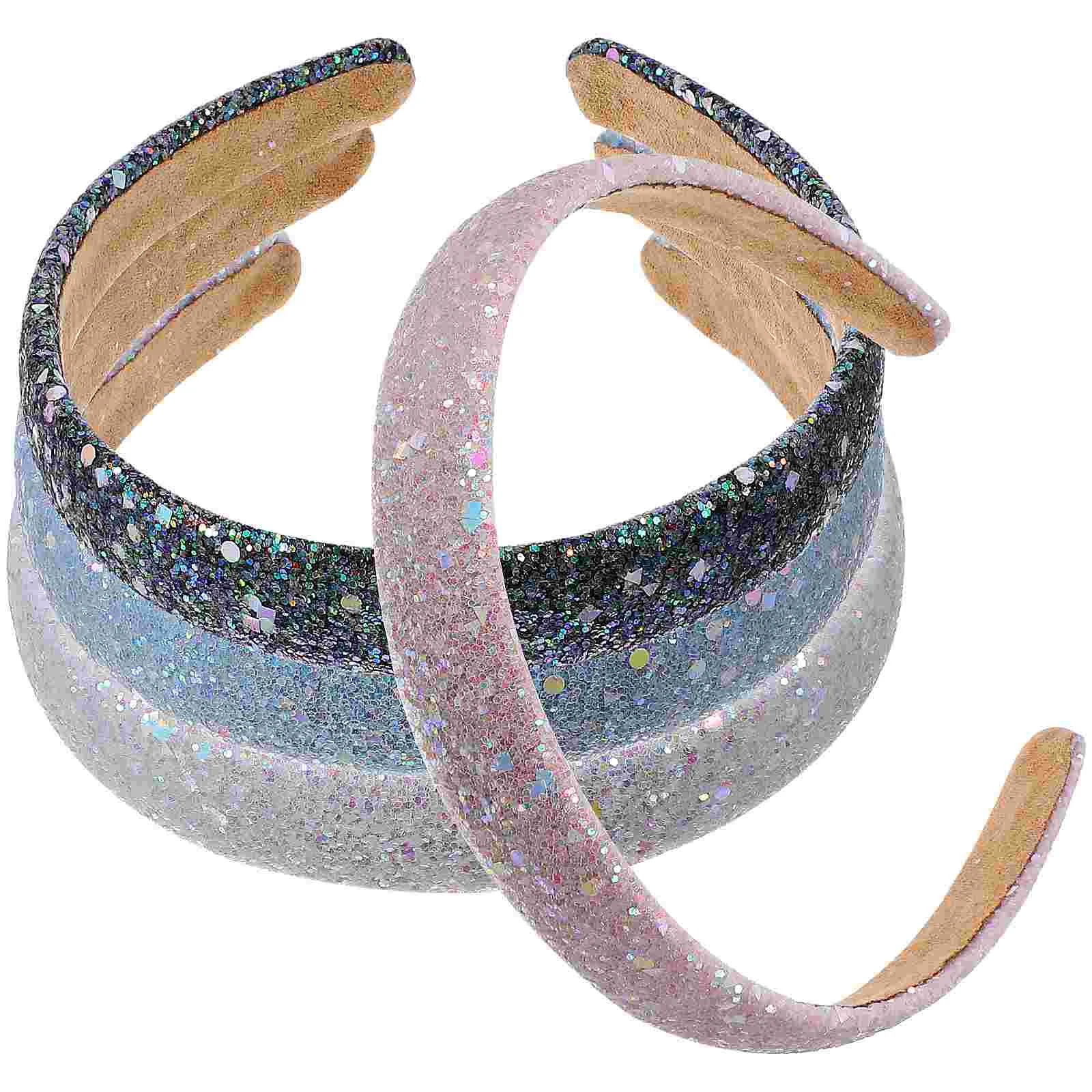 

4 Pcs Headband Glitter Hairband Headbands Spring Sequin Fabric Wide Girls Child Kids