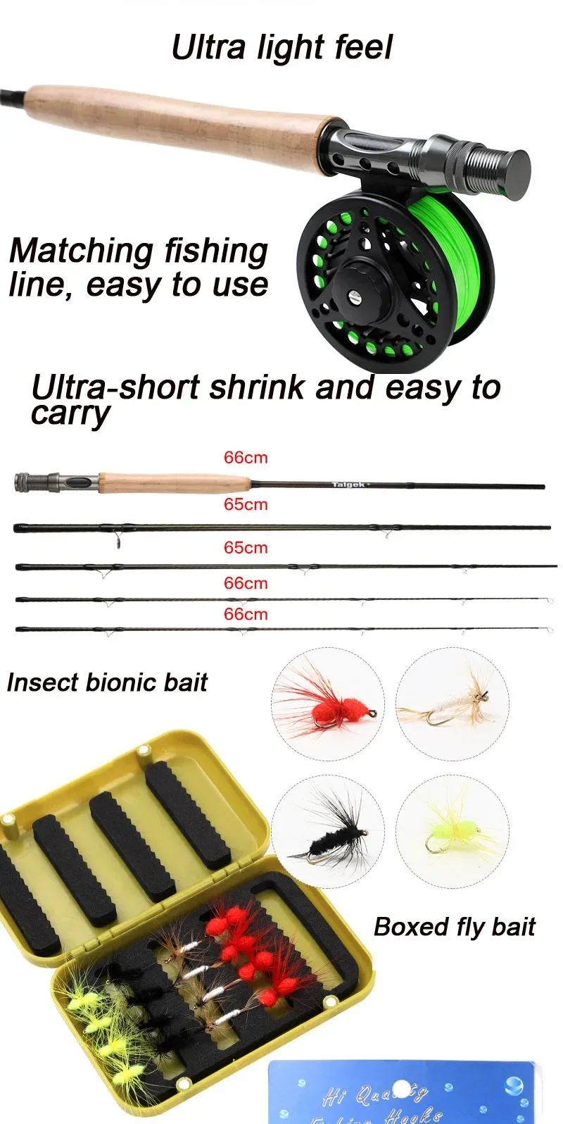 4-section portable fly fishing rod set 2.43 meters high carbon fly reel set line/ bait /rod /bag combination