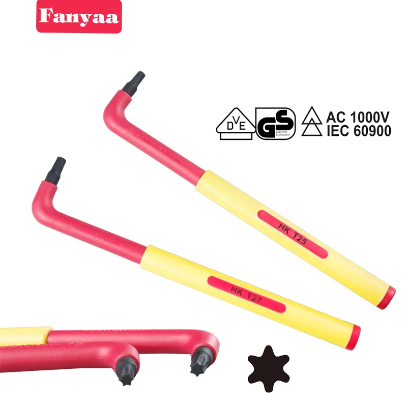 Fanyaa VDE Extra Long Torx Key Wrench T10-T50 L Type Insulated 1000V Injection Spanner, Electricians Safety Lever, Anti-Slip