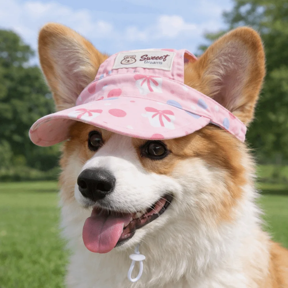 Fashion Adjustable Cat Sunscreen Hat with Ear Holes Plaid Print Pet Sun Hat Comfortable Colorful Dog Visor Hats Walking