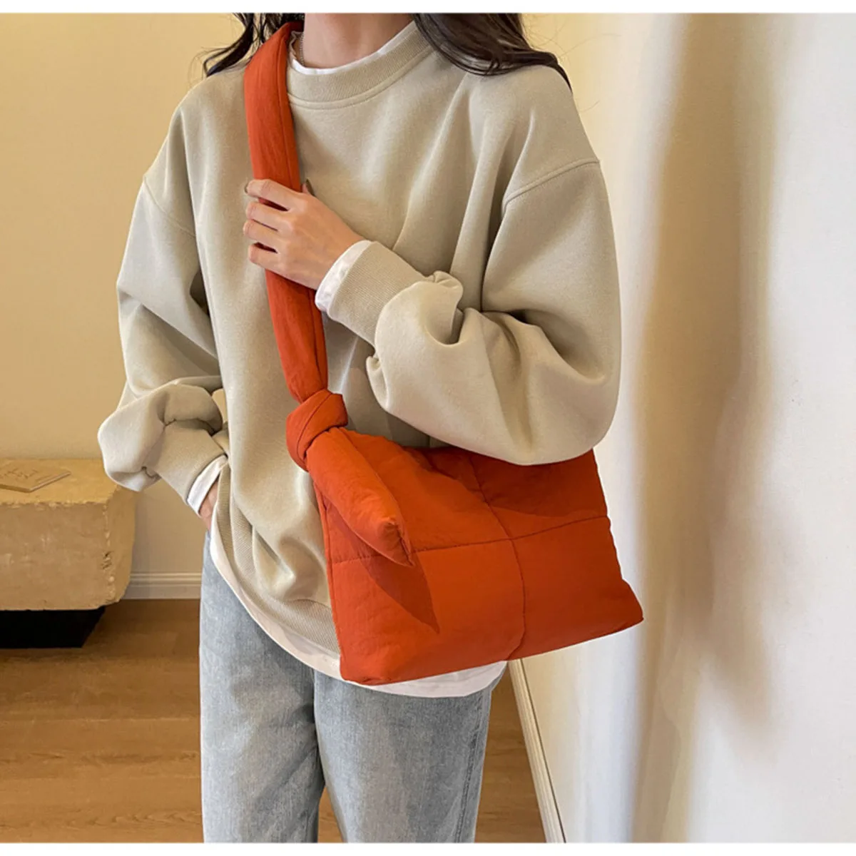 

Однотонные сумки через плечо, большая вместительная пуховая сумка для покупок с хлопковой подкладкой, легкие стеганые сумки для женщин и девочек