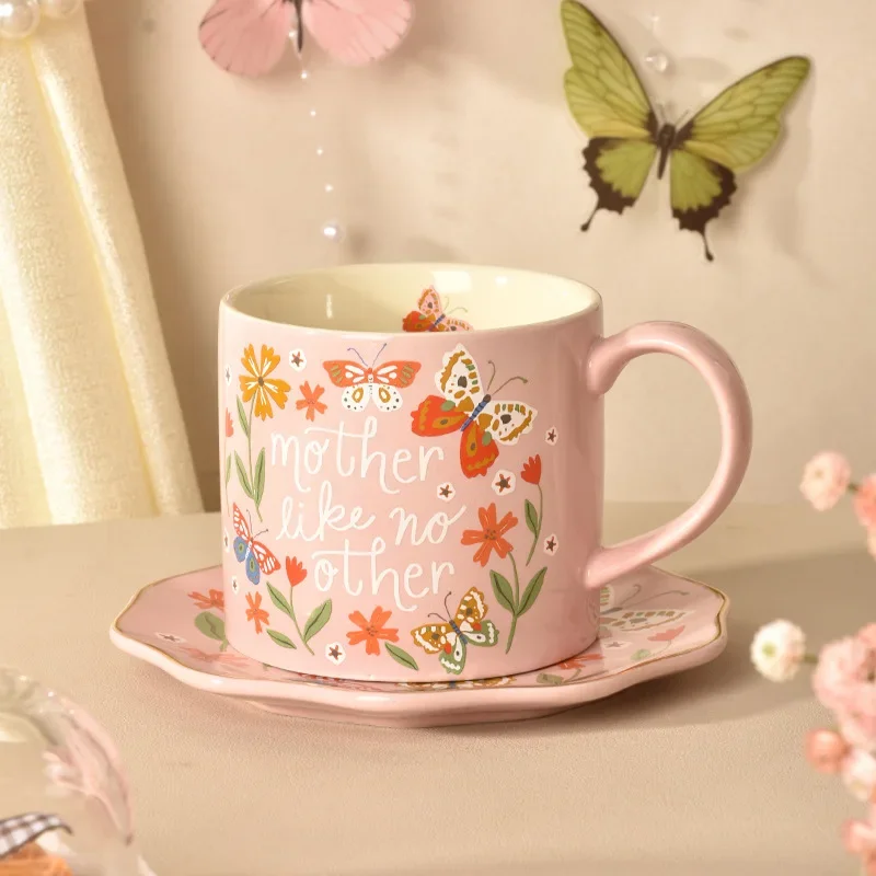 

High aesthetic design mugs, household flower coffee cups, creative girls' drinking cups with hand gifts, ceramic cups