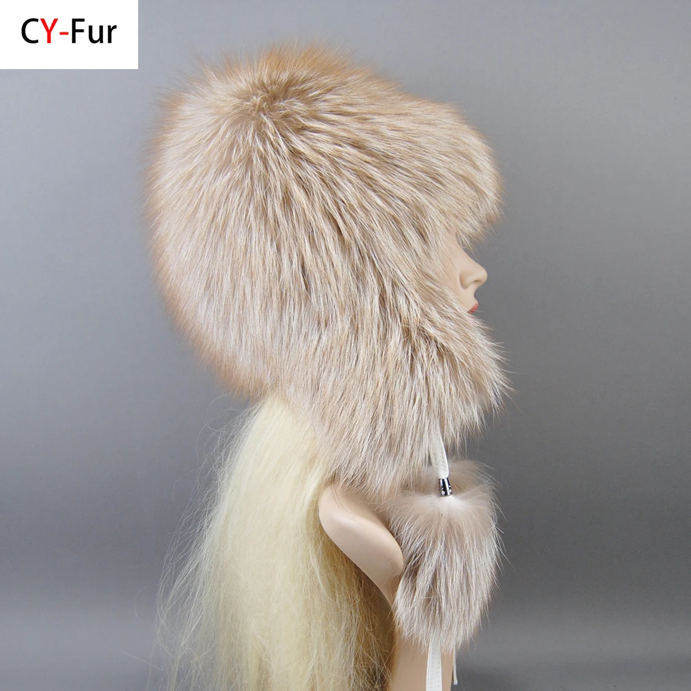 

Luxury Women Natural Fox Fur Hat Real Fur Beanies Cap Knitted Hats Russian Brand Fashion Winter Warm Lady Cap Silver Fox Fur Hat