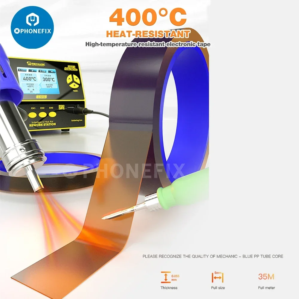 1/3/5PC BGA Tape Polyimide Heat Resistant Adhesive Tape Phone BGA Soldering Thermal Insulation Tape 3D Printing Board Protection
