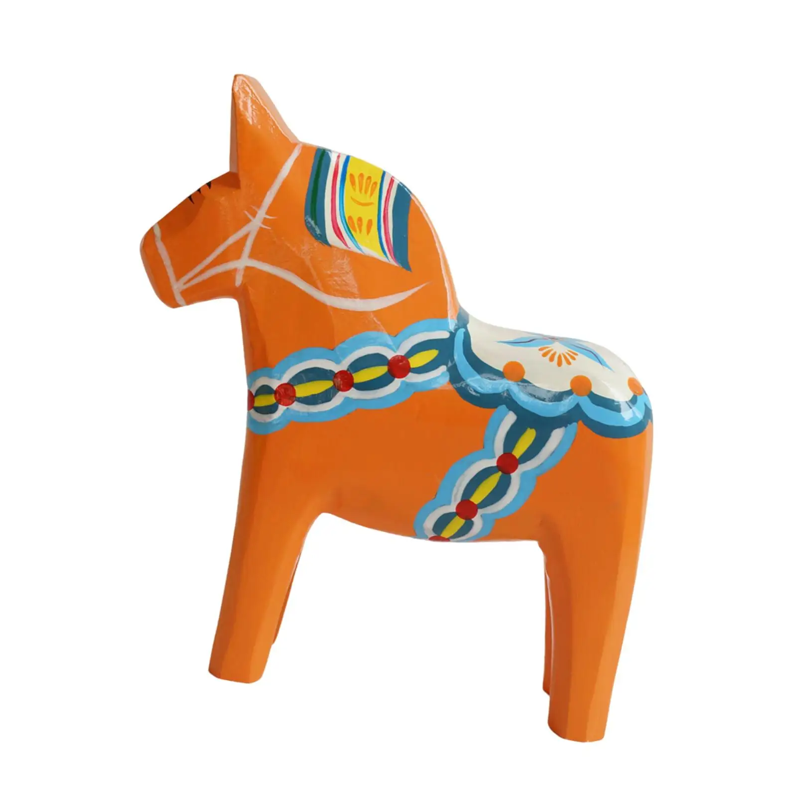 Swedish Dala Horse Ornament Nordic Hand Painted Traditional Wooden Statue for Bookshelf Bedroom Cabinet Fireplace Decoration