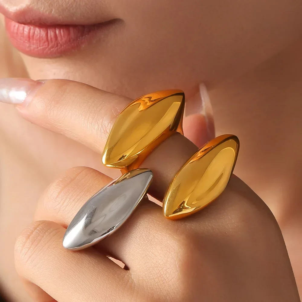 

Simple Oval Ring for Women Stainless Steel Gold Silver Color Waterproof Hip Hop Style Chunky Melon Seed Rings Girls Finger Ring