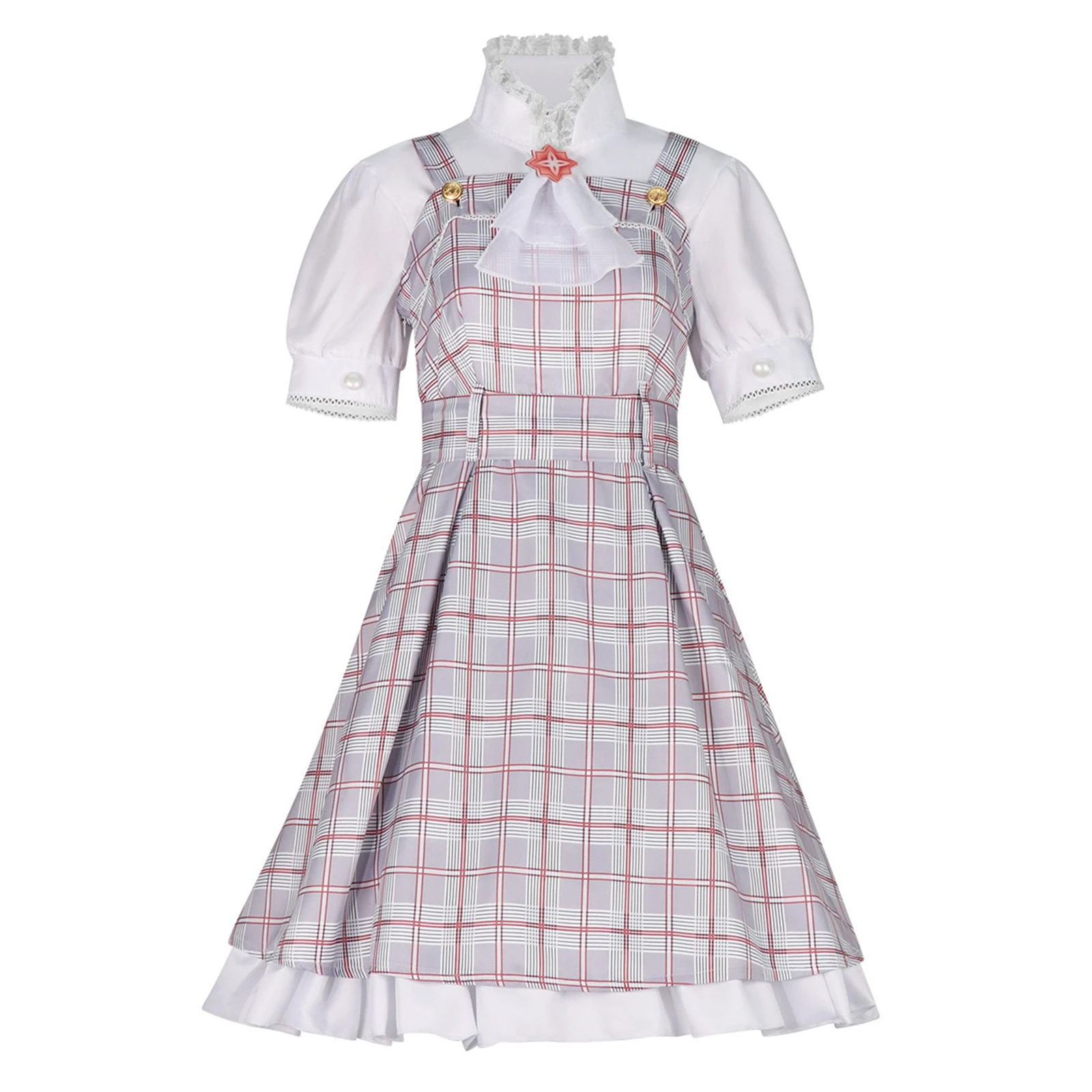 

Kanazaki Manami Cosplay Costume Anime Women School Uniform Checkered Dress Bubble Sleeve Shirt Halloween Carnival Party Uniform