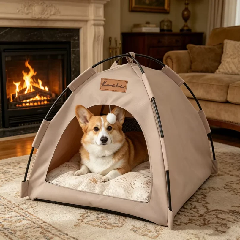 All-Weather Semi-Closed Pet Tent Bed Removable Cushion Portable Foldable Pet House for Indoor Outdoor Travel Camping view 3