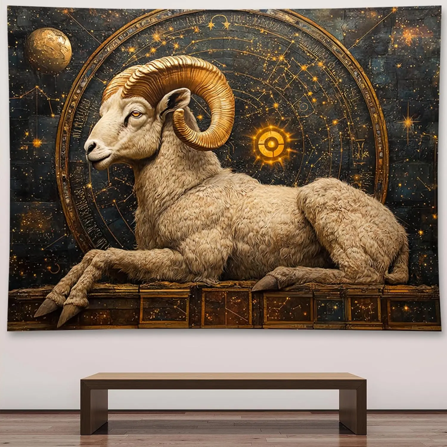 Celestial Zodiac Ram Constellation Tapestry Cosmic Astrology Wall Art Hanging Decor Premium Sheep Cosmic Night Sky Decor