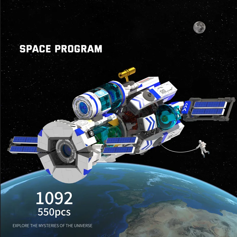 

MOC Space Station Model Building Blocks Kit 550PCS Spaceship Collection Ornaments Assembly Educational Toys Small Bricks Gifts