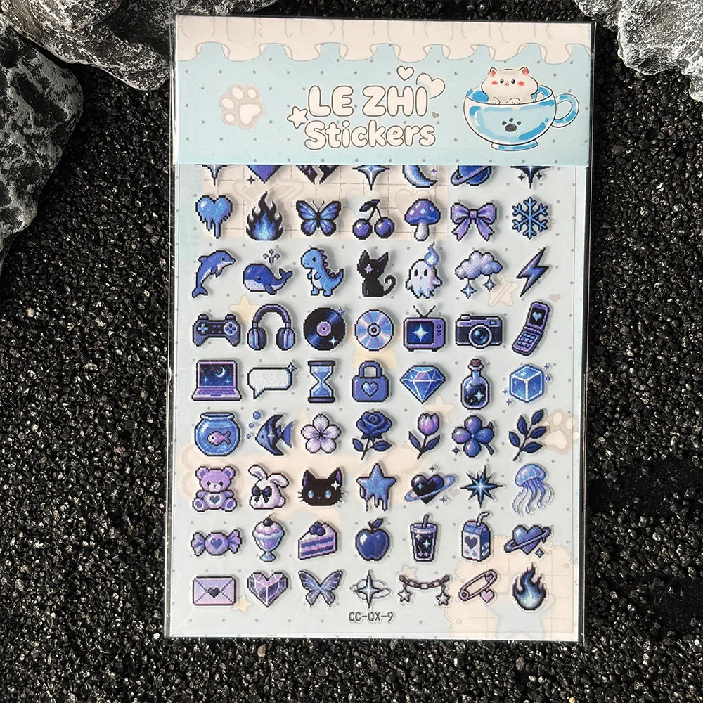 Trendy Y2K Sparkle Sticker Sheet Heart Bow Butterfly Shell Camera Star Cartoon Journal Scrapbook DIY Craft Decor Collection