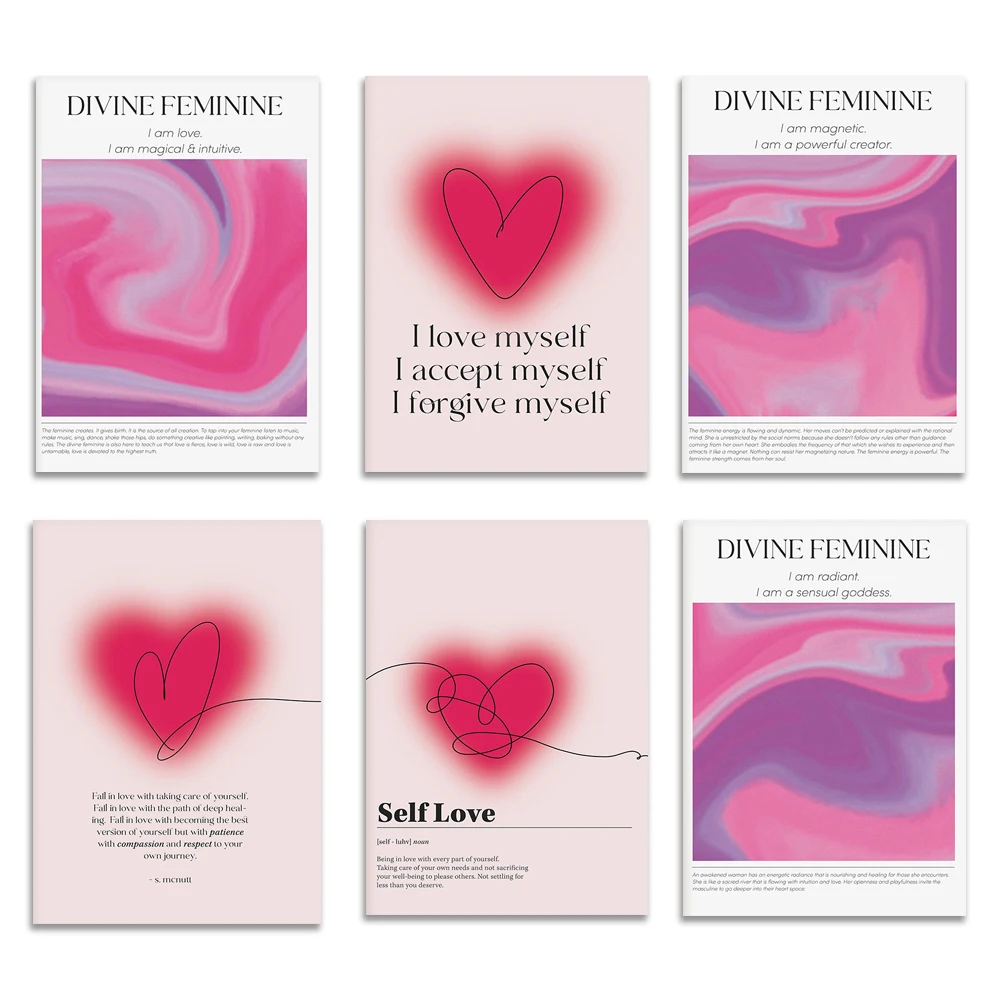 Affirmation, Poster sur la Santé Mentale, Expression d'Amour-Soi, Aime-Toi, Citation, Art Spirituel Dégradé Divin Féminin Masculin, Cadeau