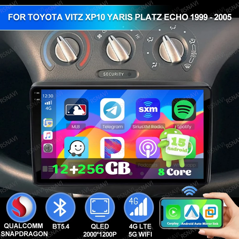 

Android 15 For Toyota Vitz XP10 Yaris Platz Echo 1999 - 2005 QLED Multimedia Viedo Player DSP Qualcomm Navigation Car Radio GPS