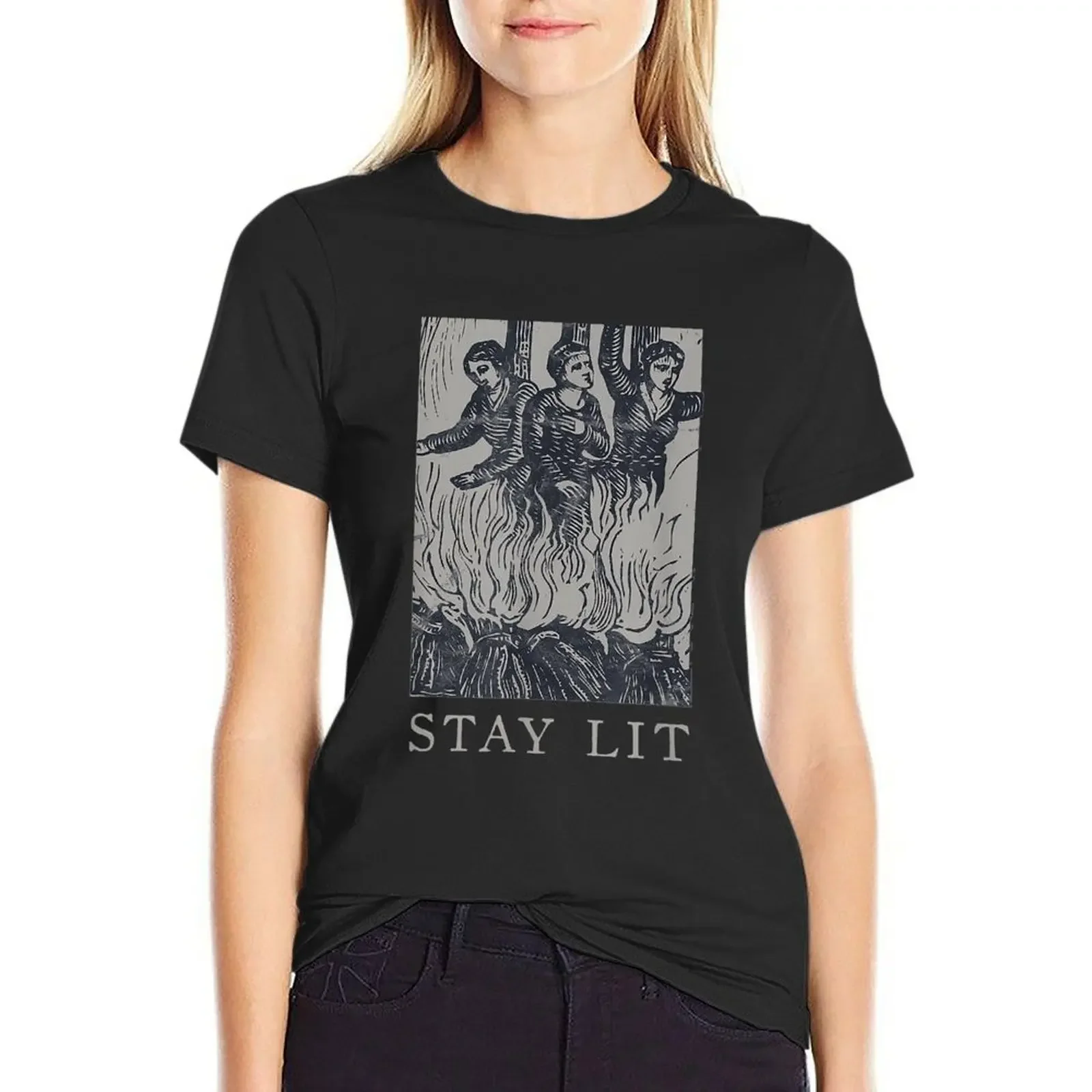 

Occult Stay Lit Satan Devil Hell Unholy Antichrist Witch T-Shirt animal print shirt for girls tops female Woman clothes