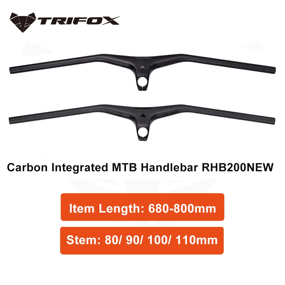 

TRIFOX Carbon Fiber Integrated Handlebars MTB Mountain Bike T800 3K Matte Bicycle Part Angle-17° Φ28.6mm Stem 80-110mm RHB200NEW