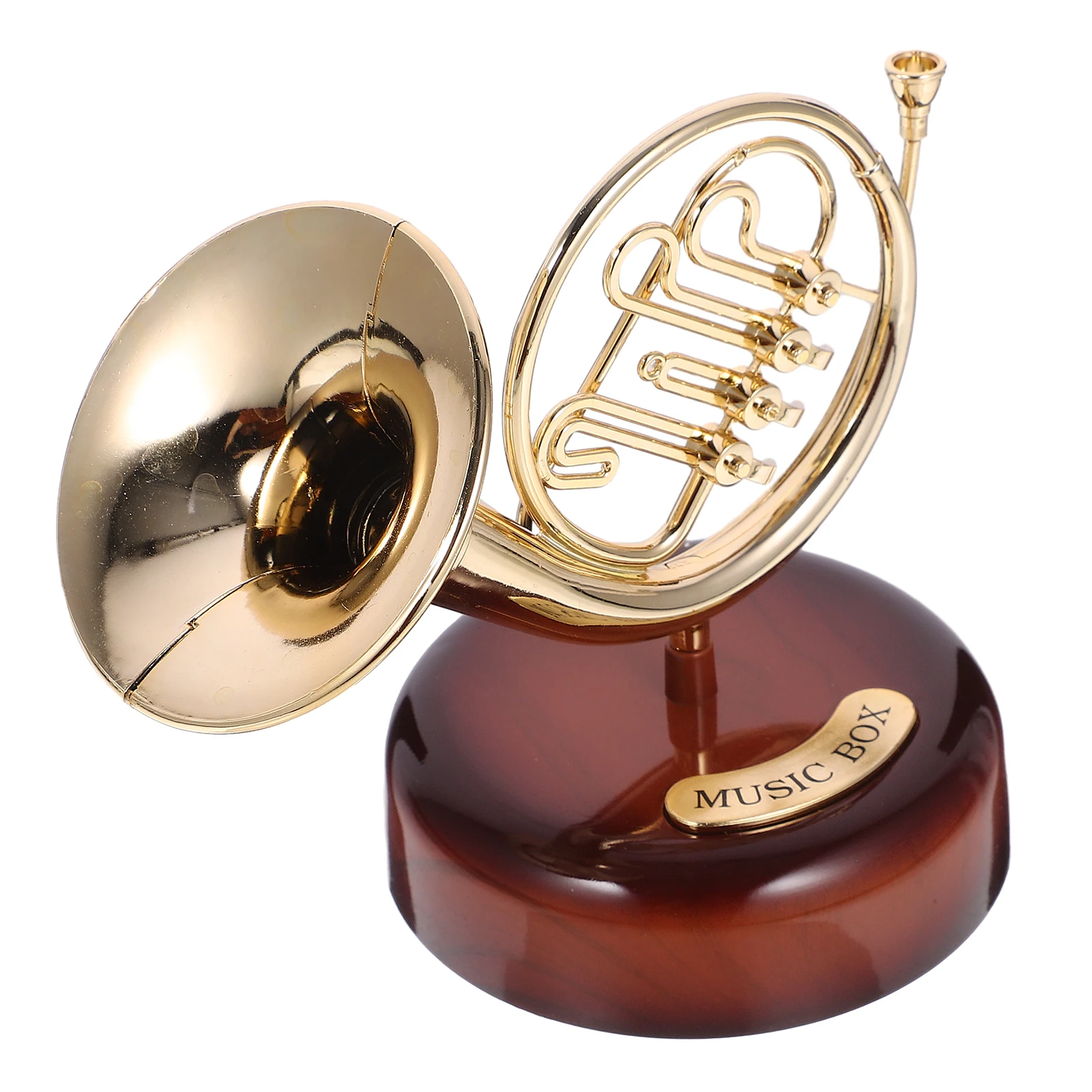 

Vintage Horn Music Box Wind Up Melody Box Rotating Instrument nament ABS Clockwork Table Decor Xmas Gift Cabinet Display