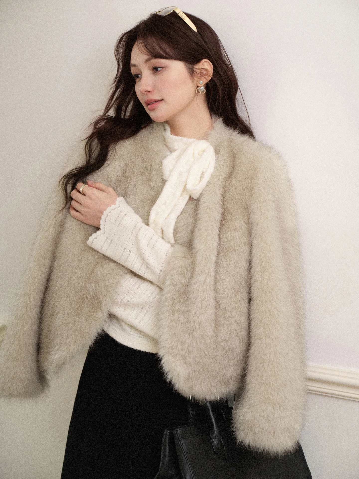 Warm Plu ort Coat Women's Faion Loose Fit Paris Cappuccino Beige Fur Top Ladies' Sli Versatile Winter Outerwear