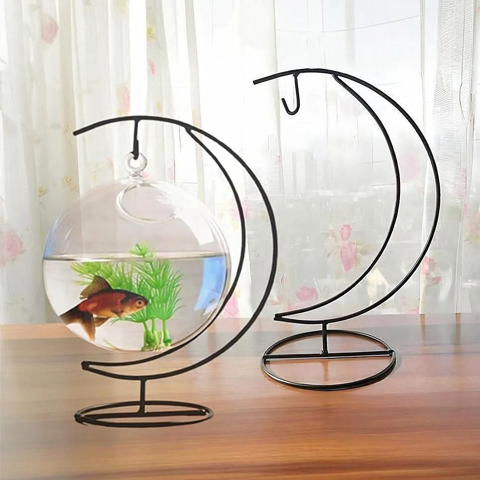 2PCS Display Stand Rack Moon shaped Iron Hanging Rack Holder for Glass Globe Candlestick Flower Pot Ornament Home Table Decor